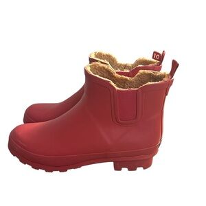 Chooka Red Short Classic Chelsea Rain Ankle Boot Wellie Fur Lined